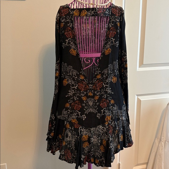 Free People Black Floral Long Sleeve Backless Dress - Picture 7 of 13